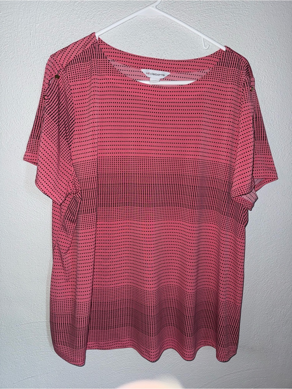 Liz Claiborne Rose-Pink Short Sleeve Dot-Stripe Top - Picture 1 of 6